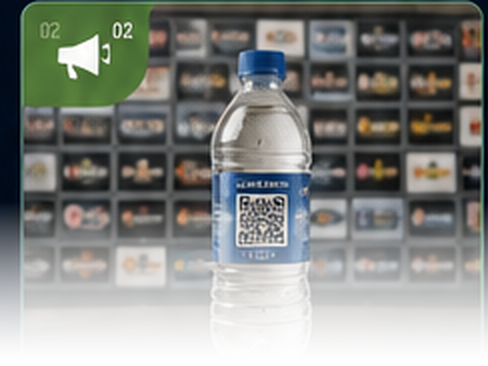 Sponsor bottle with QR code in front of ad wall