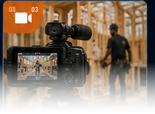 Camera crew filming a construction site